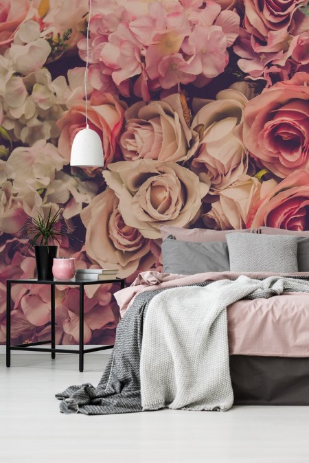 Valentine day background Retro pink roses flower background photowallpaper Scandiwall