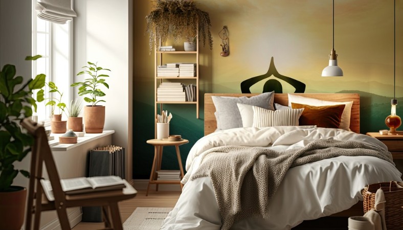 Yoga and meditation Silhouette of man in moontains photowallpaper Scandiwall