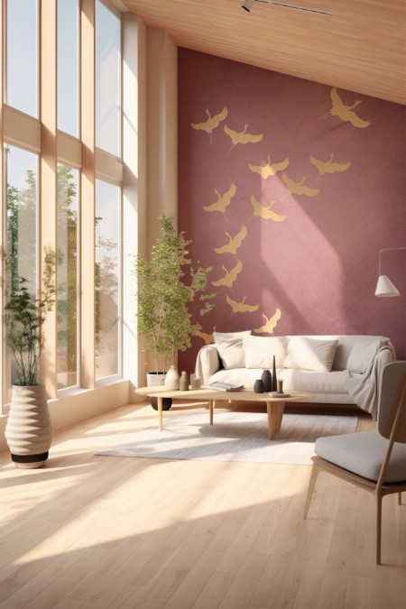 Pink Flying Cranes photowallpaper Scandiwall
