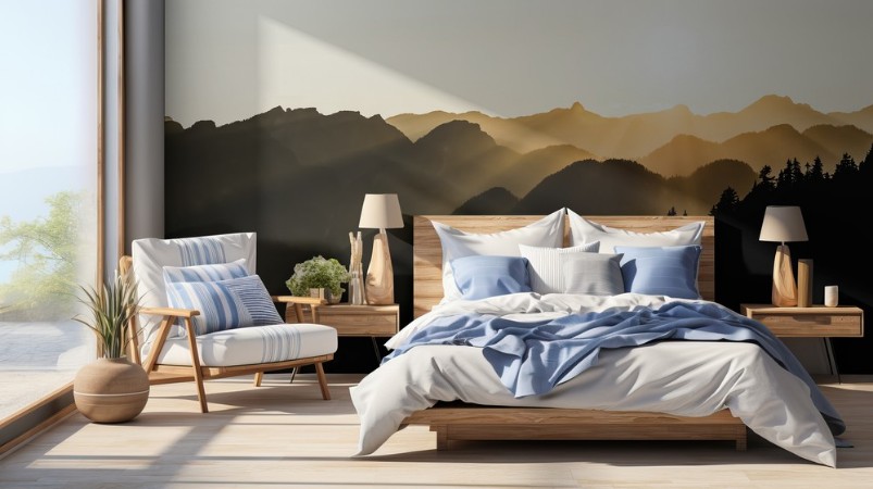 Sunset Sun Rays Over the Mountains photowallpaper Scandiwall