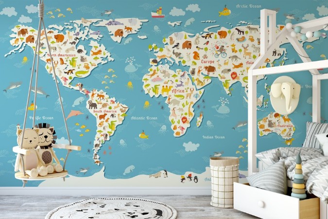 Animals World Map photowallpaper Scandiwall