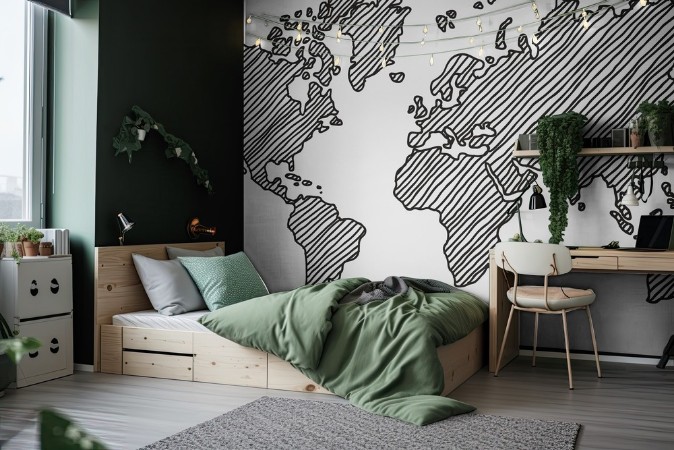 Freehand World Map Sketch photowallpaper Scandiwall