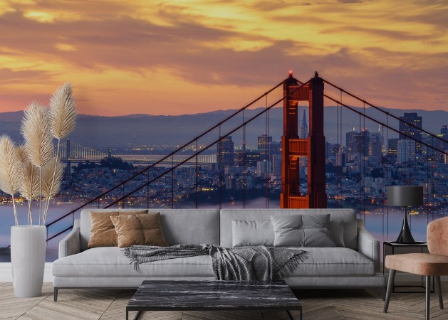 Misty Mornings at the Golden Gate photowallpaper Scandiwall