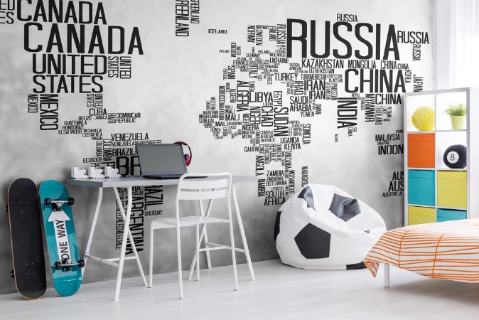 World Map Typography photowallpaper Scandiwall
