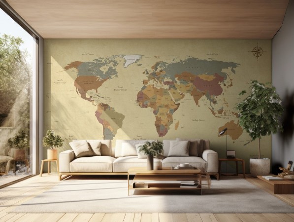 Textured Vintage World Map photowallpaper Scandiwall
