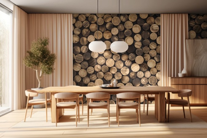 Round Wood Mosaic photowallpaper Scandiwall