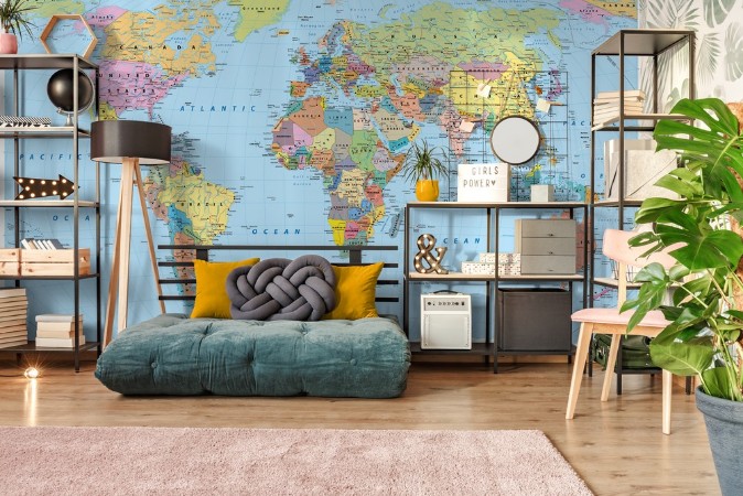 Colored World Map photowallpaper Scandiwall