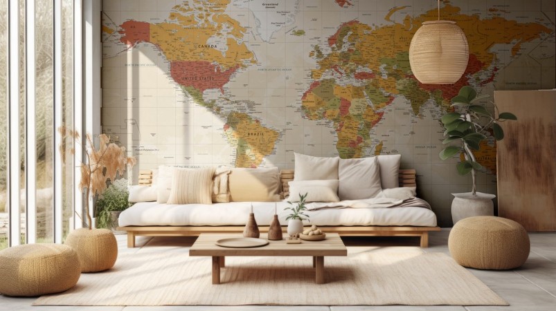 World Map and The Poles photowallpaper Scandiwall