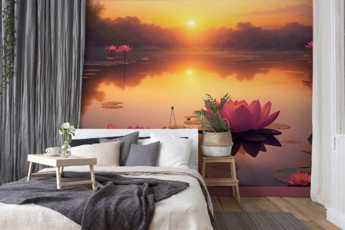 Lotus Pond photowallpaper Scandiwall