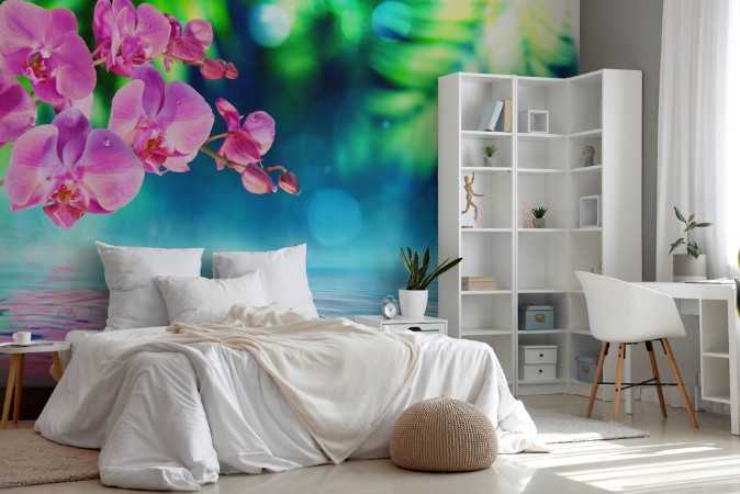 Orchid in Zen Garden photowallpaper Scandiwall
