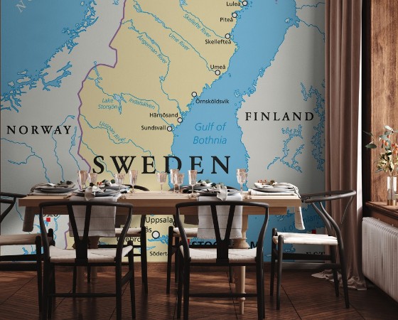 Sweden Political Map photowallpaper Scandiwall