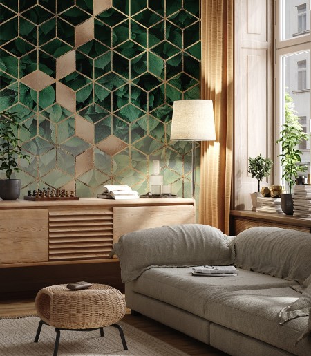 Leaves and Cubes photowallpaper Scandiwall