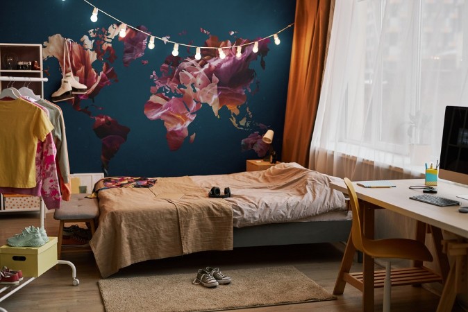 World Map Flowers photowallpaper Scandiwall