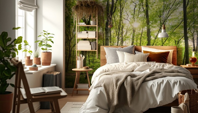 Morning in sunny forest photowallpaper Scandiwall