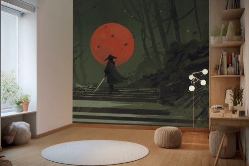 Red Moon Samurai photowallpaper Scandiwall