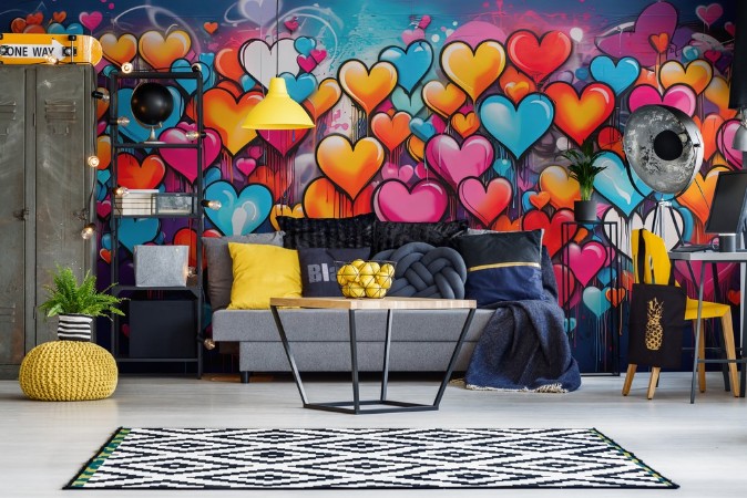Graffiti Hearts photowallpaper Scandiwall