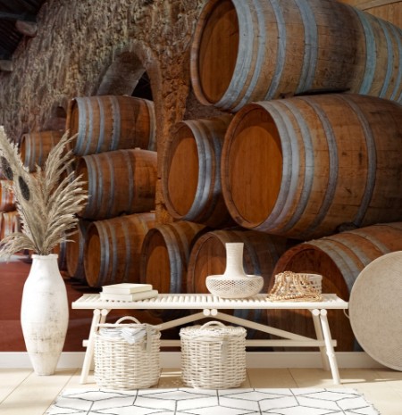 Cellar with wine barrels  photowallpaper Scandiwall