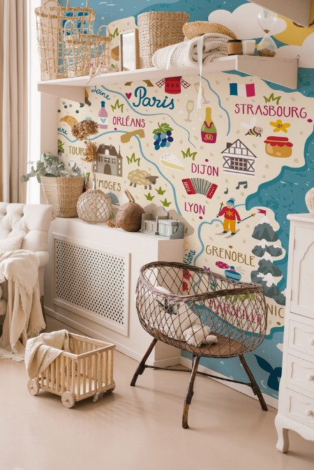 Childrens Map of France photowallpaper Scandiwall