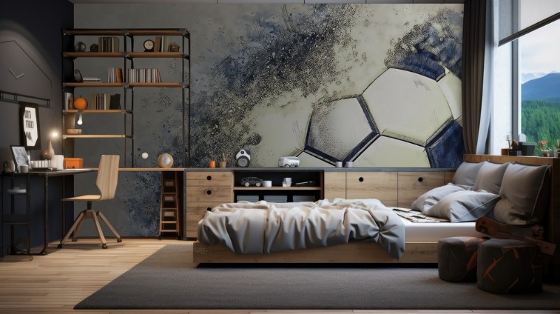 Soccer ball with particles illustration combined pencil sketch and watercolor sketch 3D illustration 3D CG High resolution photowallpaper Scandiwall