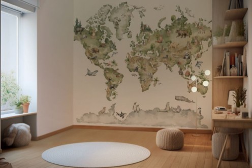 Animals World Map photowallpaper Scandiwall