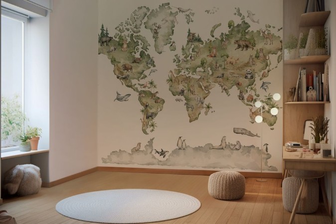 Animals World Map photowallpaper Scandiwall