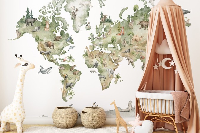 Animals World Map photowallpaper Scandiwall