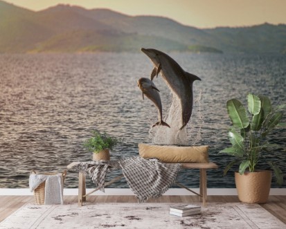Doplhin jumping near coast in Croatia photowallpaper Scandiwall