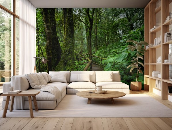 Wooden bridge walkway in to the rain forest photowallpaper Scandiwall