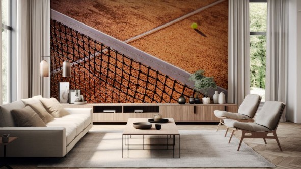 Tennis ball on a tennis court photowallpaper Scandiwall