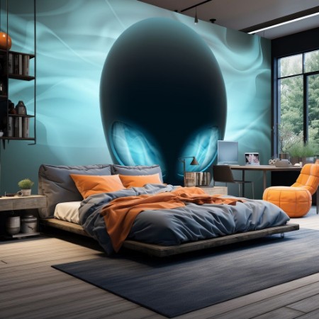 Alien head with glowing eyes on a dark background Stock vector photowallpaper Scandiwall