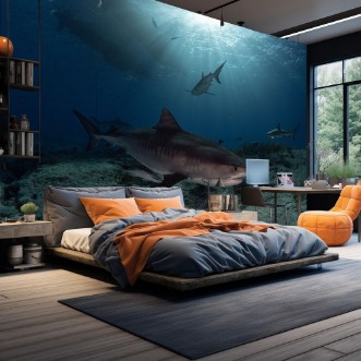 Tiger Shark in sun rays photowallpaper Scandiwall