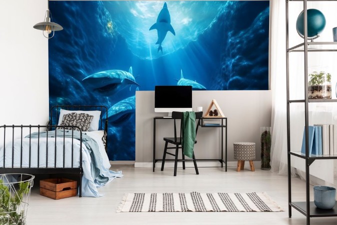 Sharks swim in the deep sea III photowallpaper Scandiwall