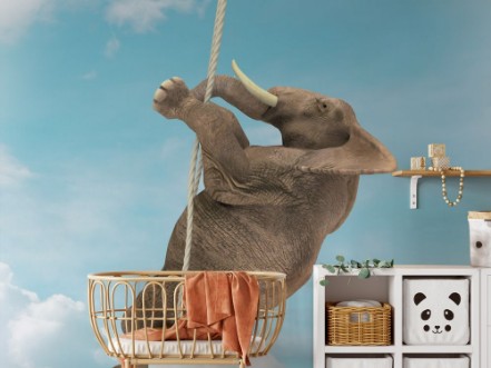 Elefante en un columpio photowallpaper Scandiwall