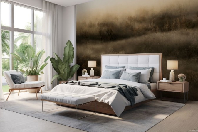 Foggy field photowallpaper Scandiwall