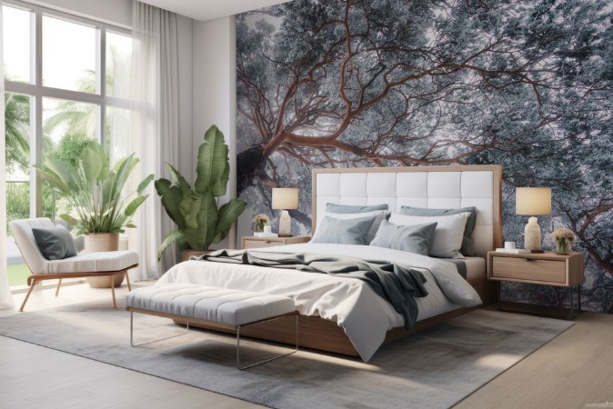 Winter tree lines photowallpaper Scandiwall