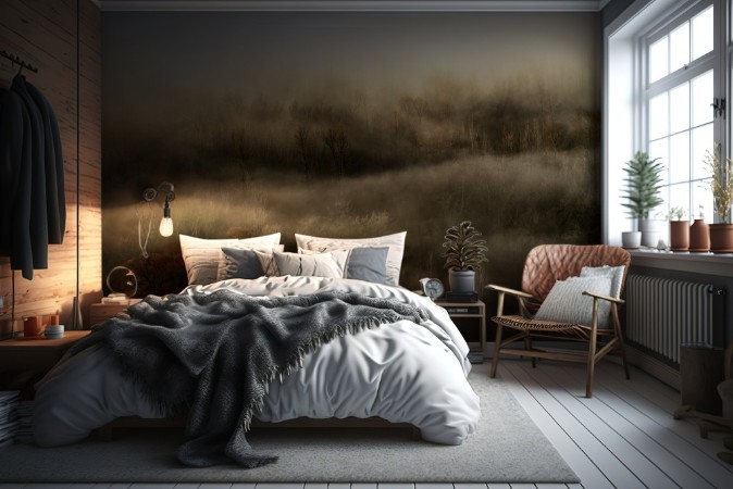 Foggy field photowallpaper Scandiwall