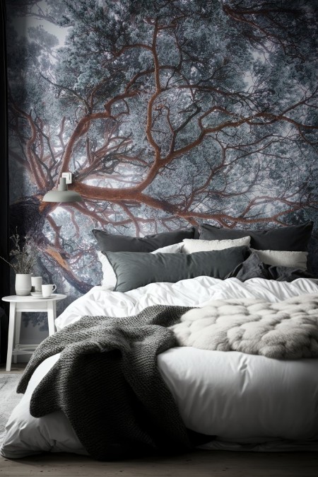 Winter tree lines photowallpaper Scandiwall