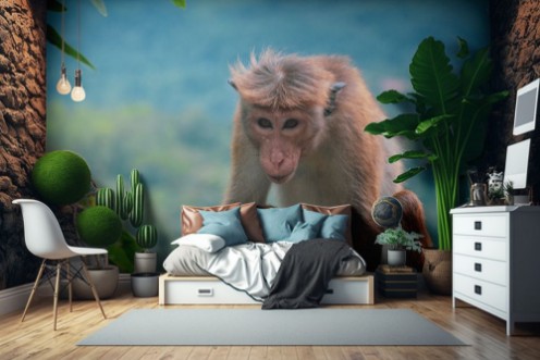 Neugieriger Affe in freier Natur photowallpaper Scandiwall