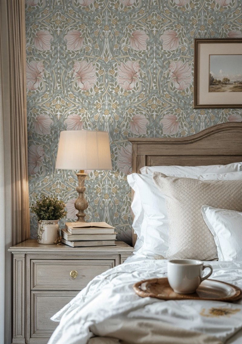 Pimpernel Sea Pink/Mineral Blue - 217539 wallpaper William Morris