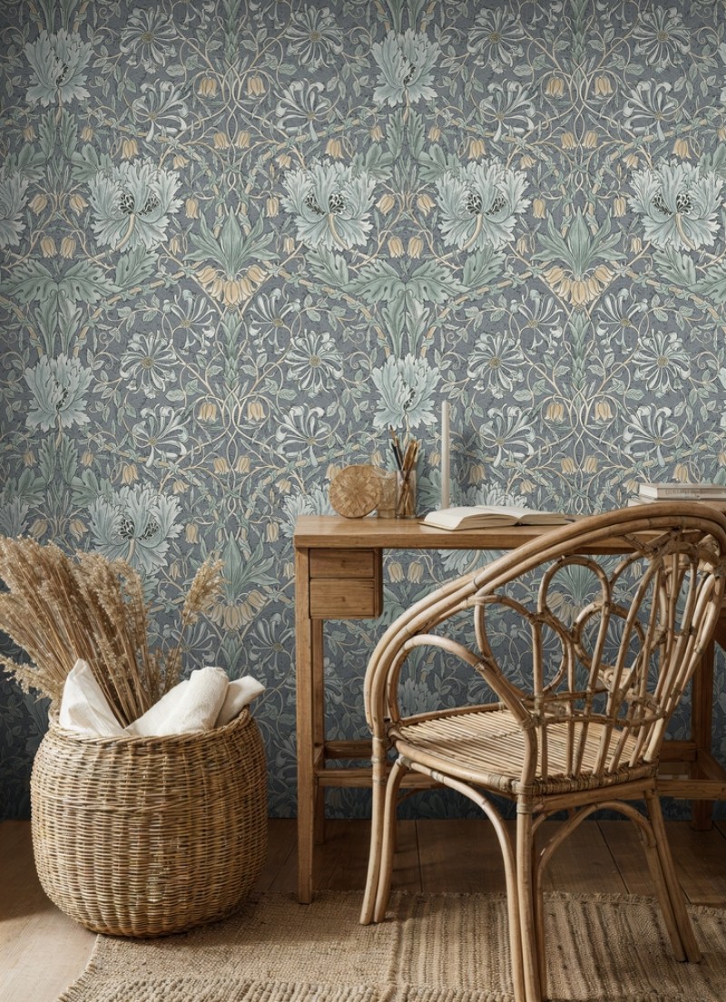 Pure Honeysuckle & Tulip Mineral Blue/Sage - 217544 wallpaper William Morris