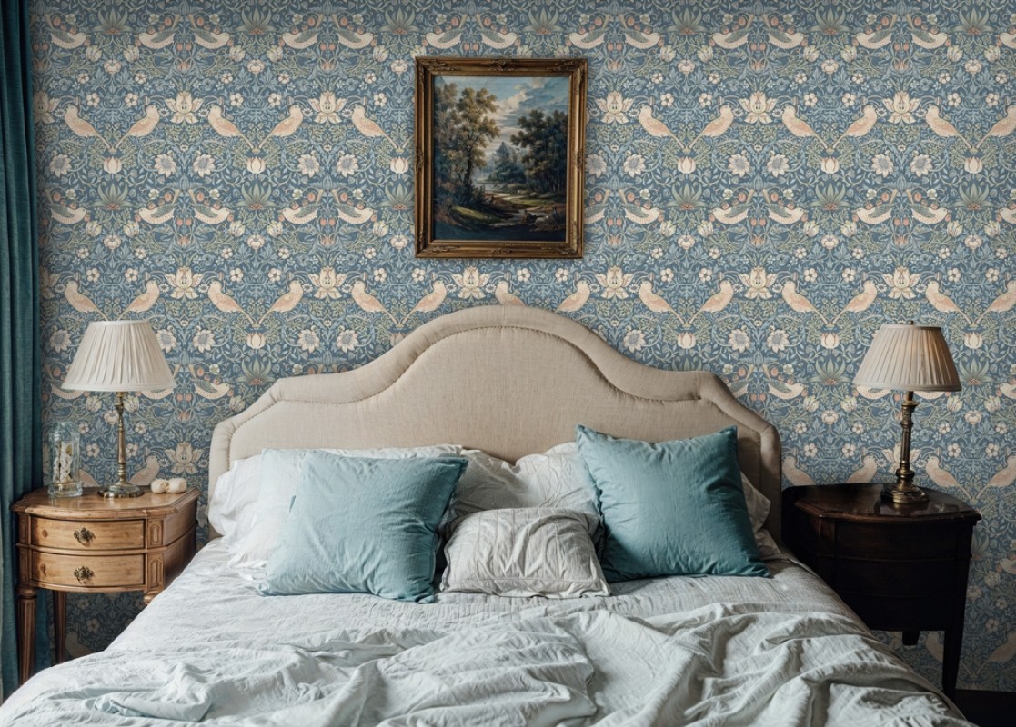 Strawberry Thief Ink/Nettle - 217547 wallpaper William Morris