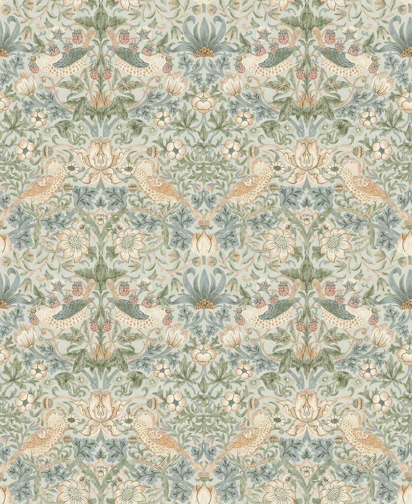 Strawberry Thief Soft Bayleaf/Thyme - 217548 wallpaper William Morris