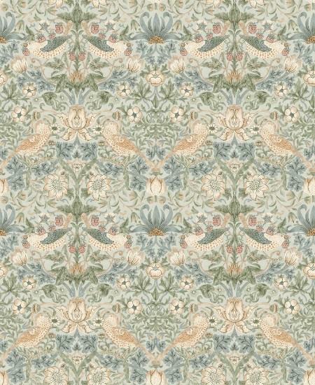 Strawberry Thief Soft Bayleaf/Thyme - 217548 wallpaper William Morris