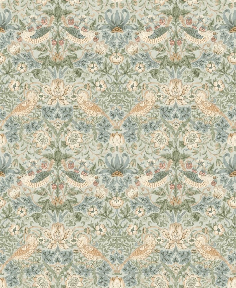 Strawberry Thief Soft Bayleaf/Thyme - 217548 wallpaper William Morris