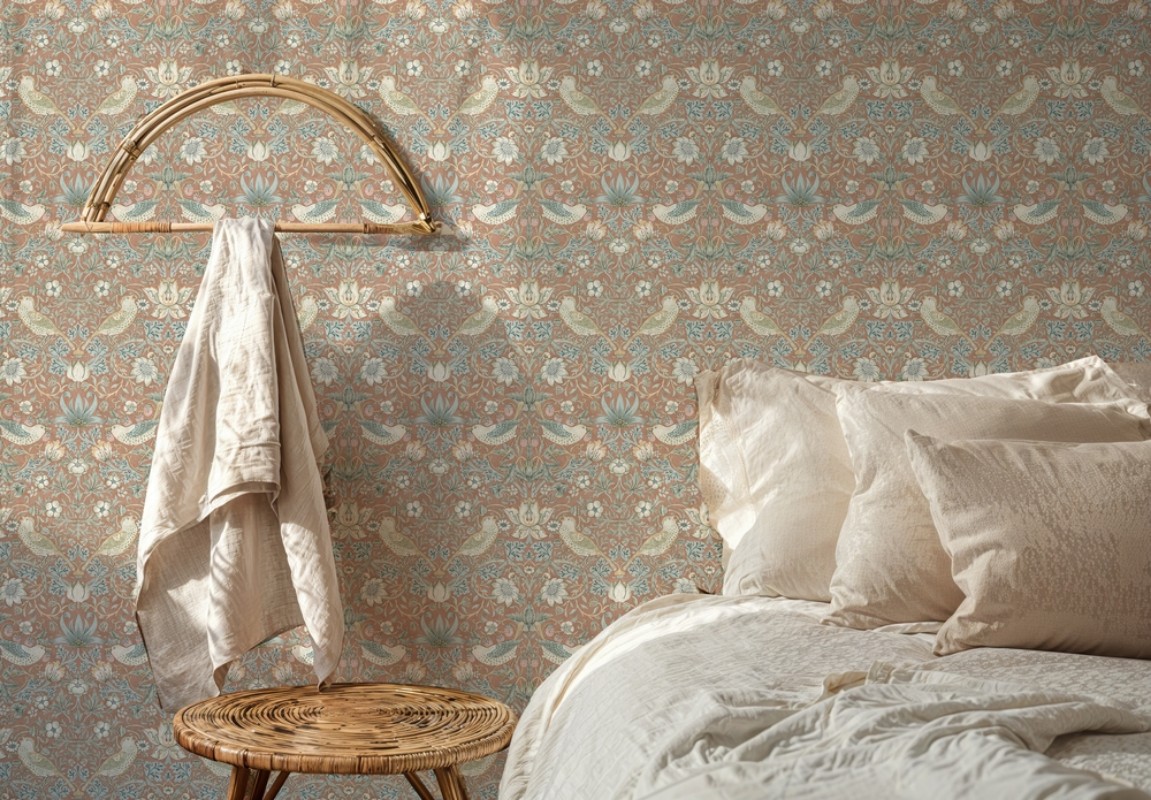 Strawberry Thief Oaknut/Woad - 217546 wallpaper William Morris