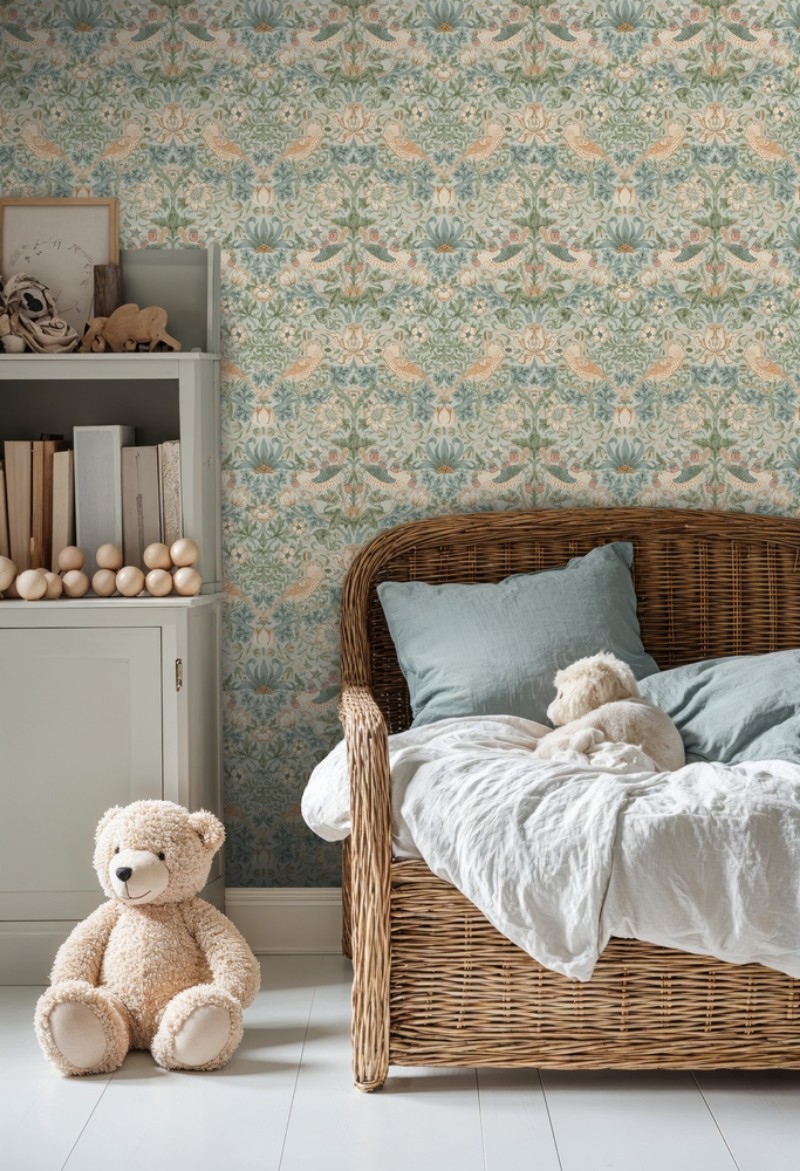 Strawberry Thief Soft Bayleaf/Thyme - 217548 wallpaper William Morris