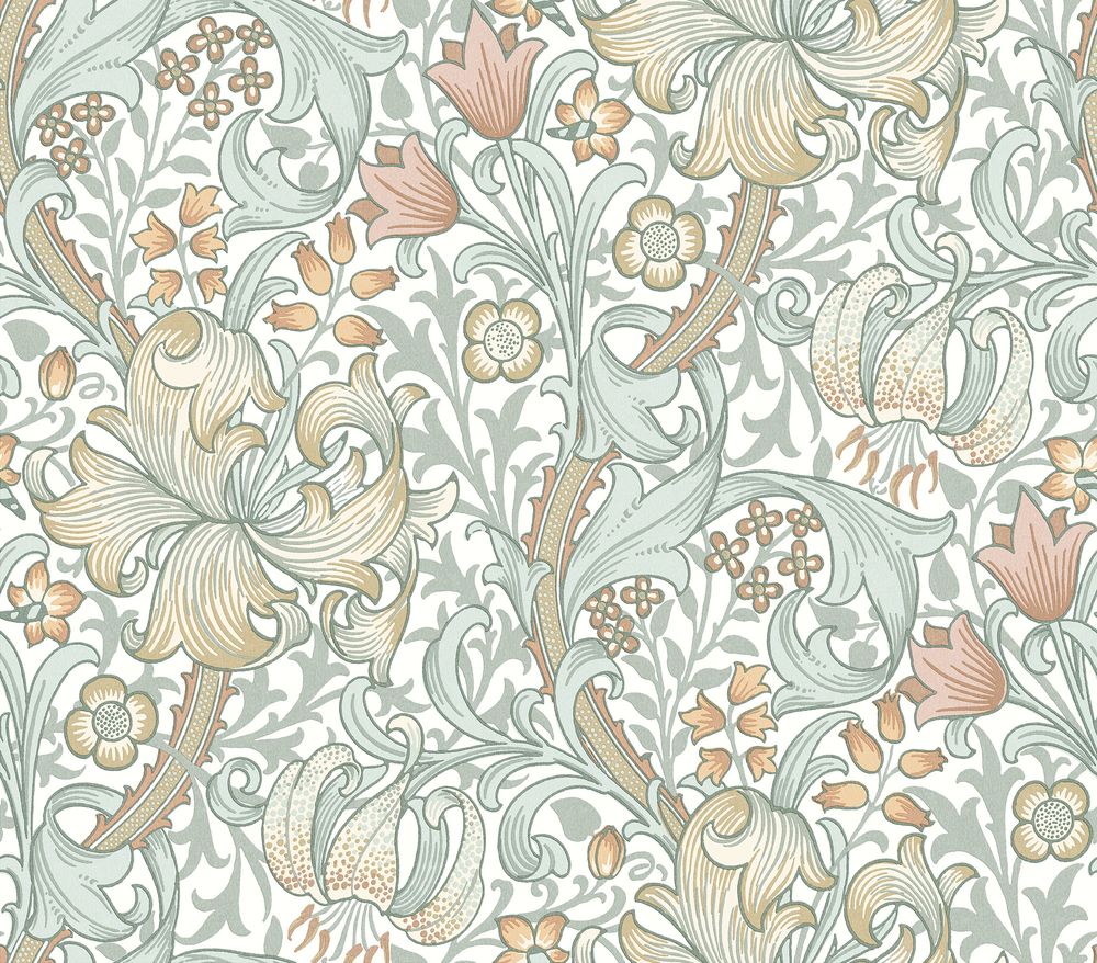 Golden Lily Sea Glass/Coral - 217551 wallpaper William Morris