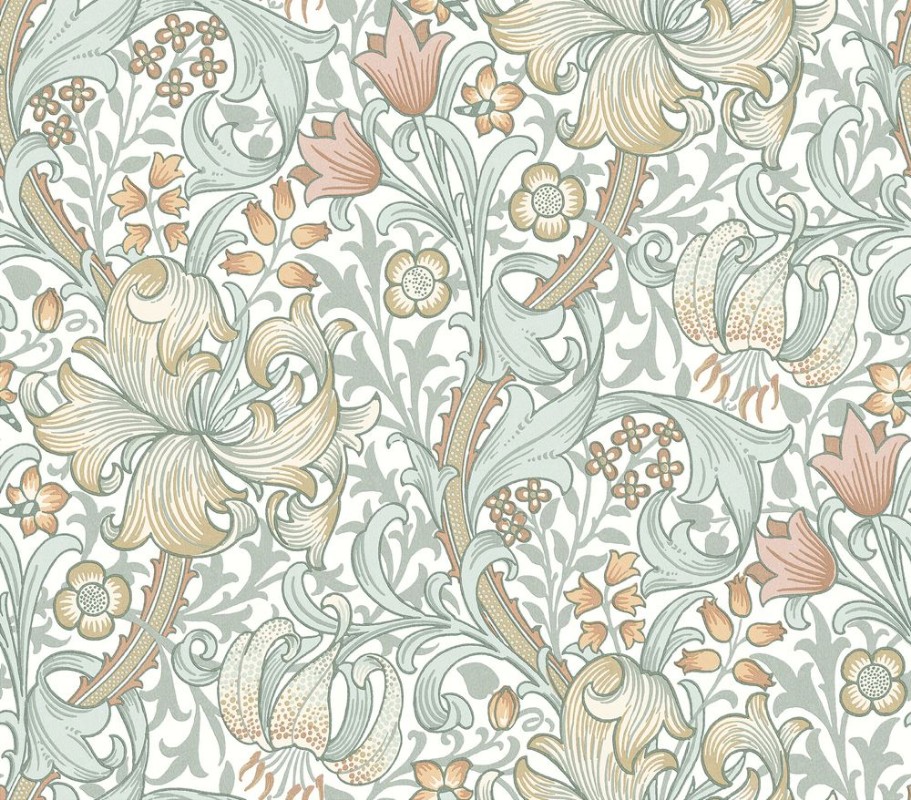 Golden Lily Sea Glass/Coral - 217551 wallpaper William Morris