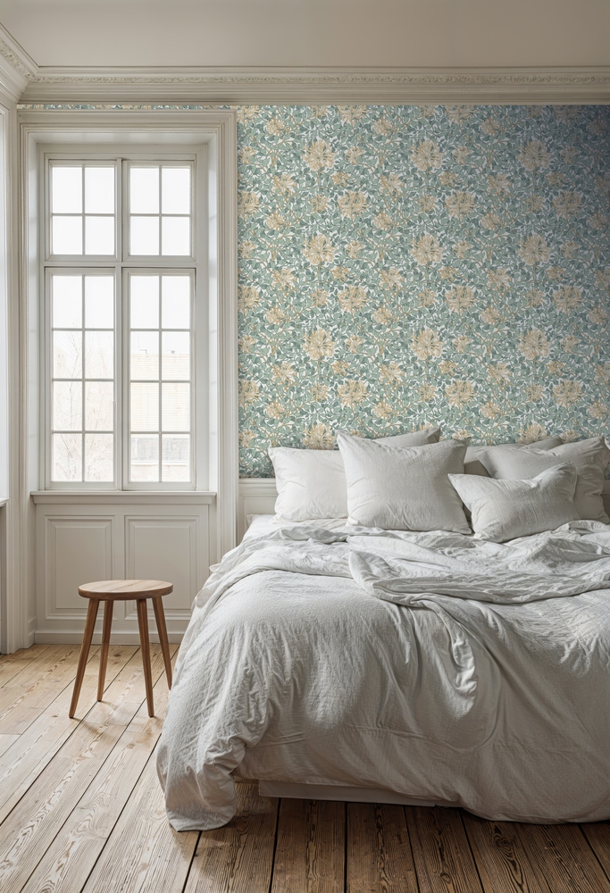 Honeysuckle Sage/Wheat - 217558 wallpaper William Morris