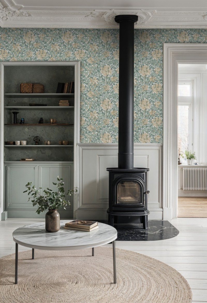 Honeysuckle Sage/Wheat - 217558 wallpaper William Morris